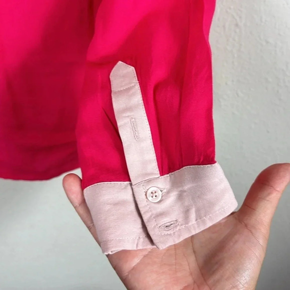 Anthropologie Maeve Hot Pink Bagatelle Button Down Long Sleeve Blouse Size 4 - Picture 12 of 13